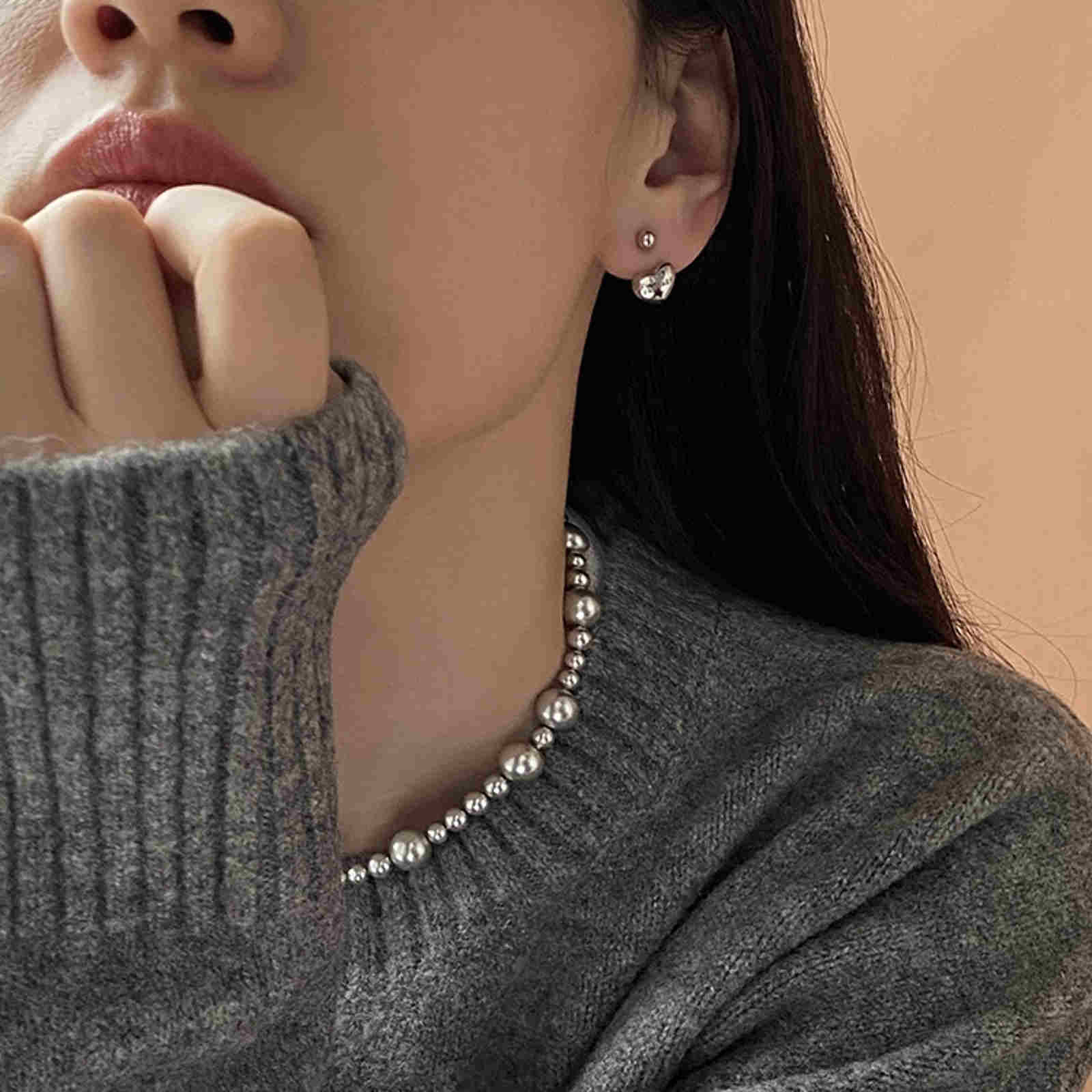 Pendientes de niña Chaquetas Pendientes colgantes en forma de corazón de plata con pasador de plata