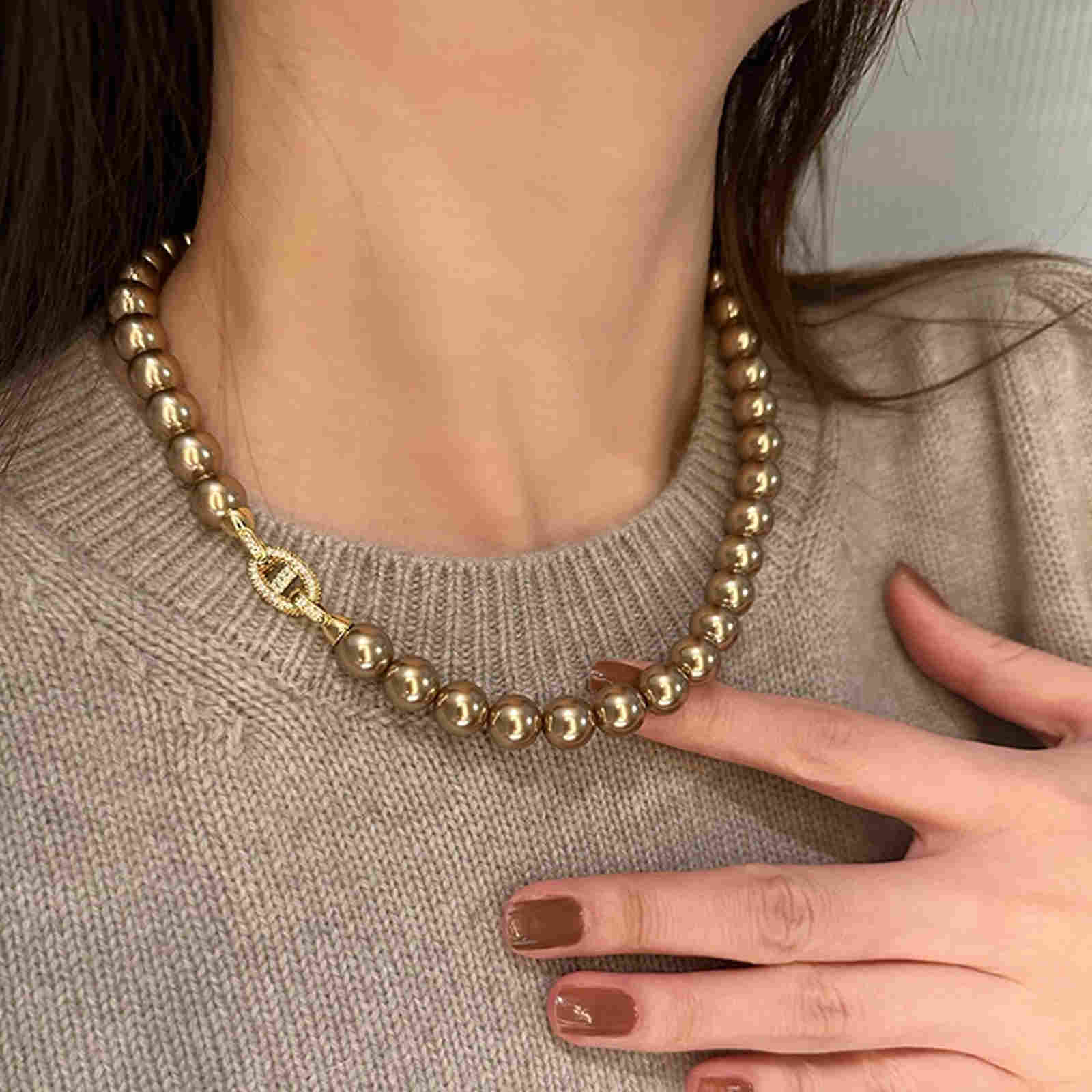 10mm High Luster Shell Pearl Necklace White Gray Mocha Necklace with Luxury Clasp