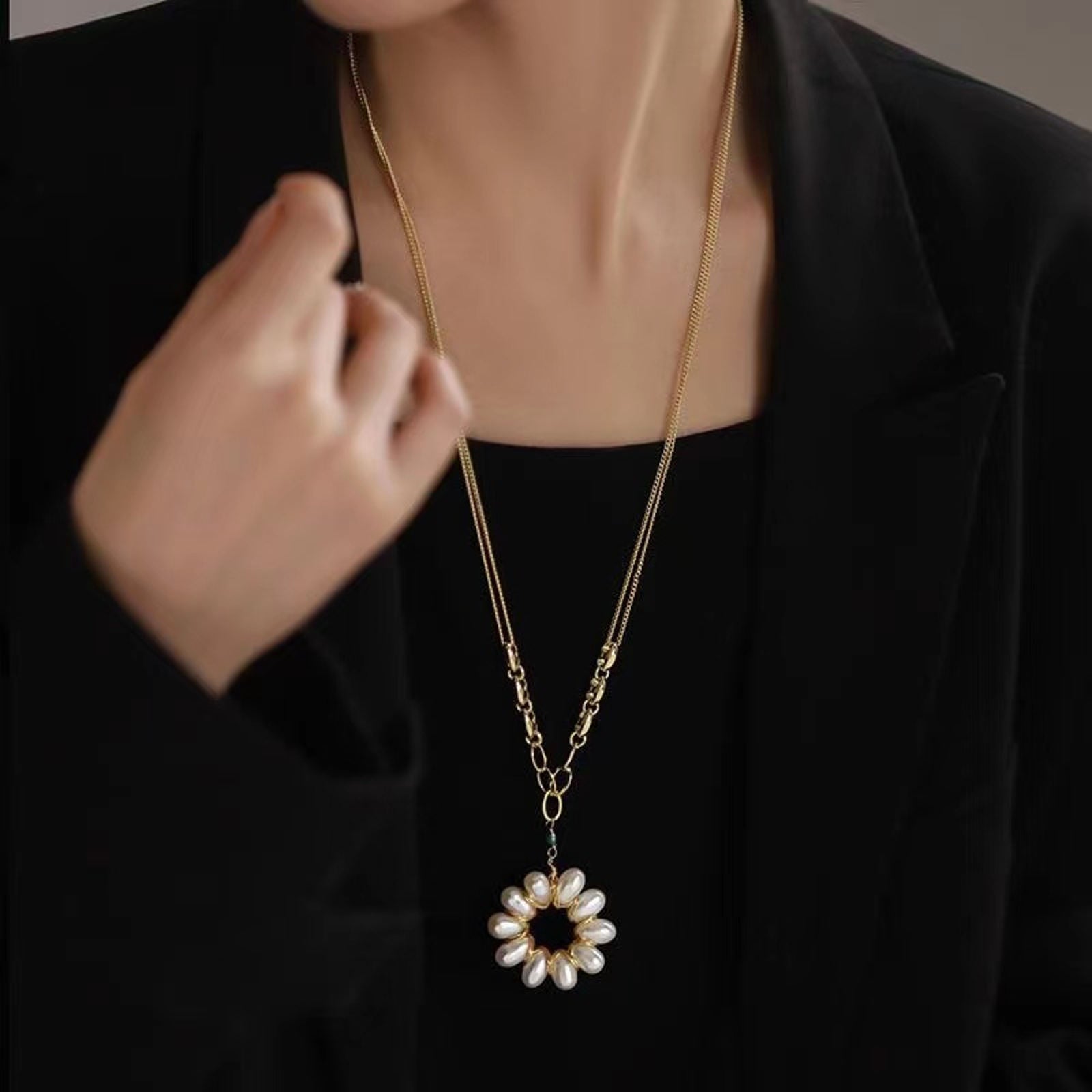 Long Chain AAAA Freshwater Pearl Pendant Necklace High Luster Big Real Pearl Necklace 14K Gold Plated Chain