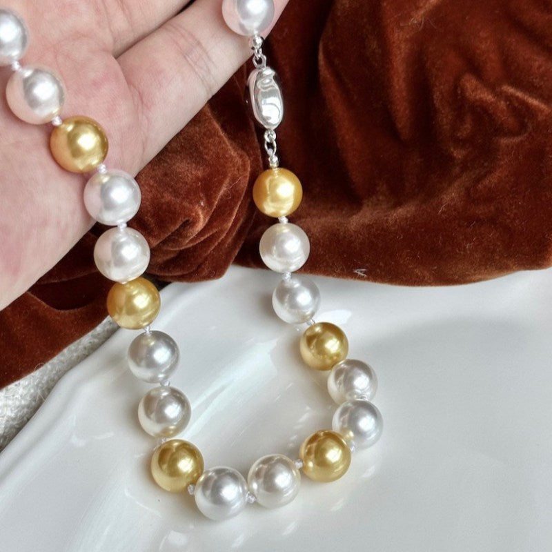 New Fashion Pearl Necklace 10mm High Luster Shell Pearl Necklace Silver Clasp 20 inch / 50cm