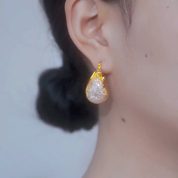 Gold and Crystal Huggie Earrings Chunky Hoop Earrings Silver Pin