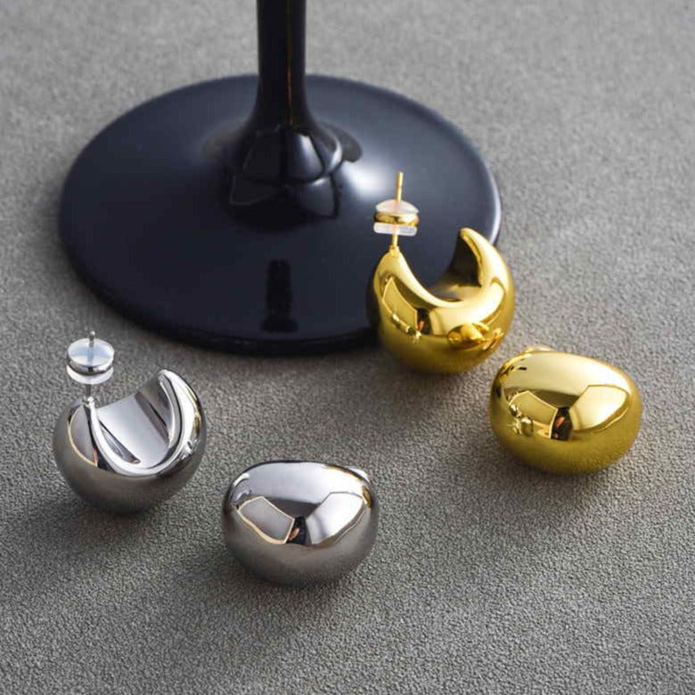 Pendientes de luna creciente de oro | Pendientes de aro de oro grueso | Pendientes de oro para mujer