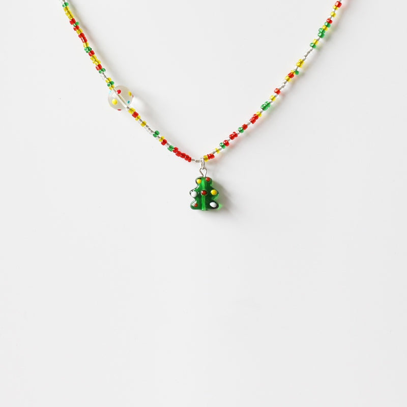 Collar de Navidad colorido con colgante de hombre de jengibre y árbol de Navidad para niños