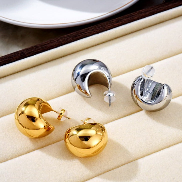 Pendientes de luna creciente de oro | Pendientes de aro de oro grueso | Pendientes de oro para mujer