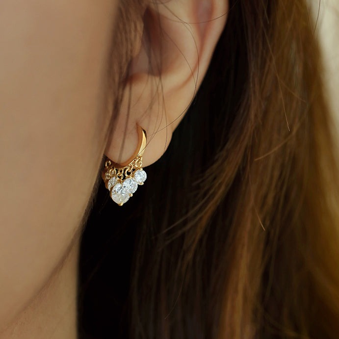 Lily of The Valley Earrings | 3 Moonstone Drop Earrings | Gold Hoop Earrings in Sterling Silver Pin