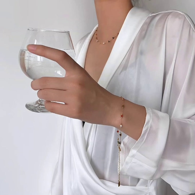 Natural Stone Gold Chain Chic Necklace Colorful Stone With 14K Gold Plated Clasp