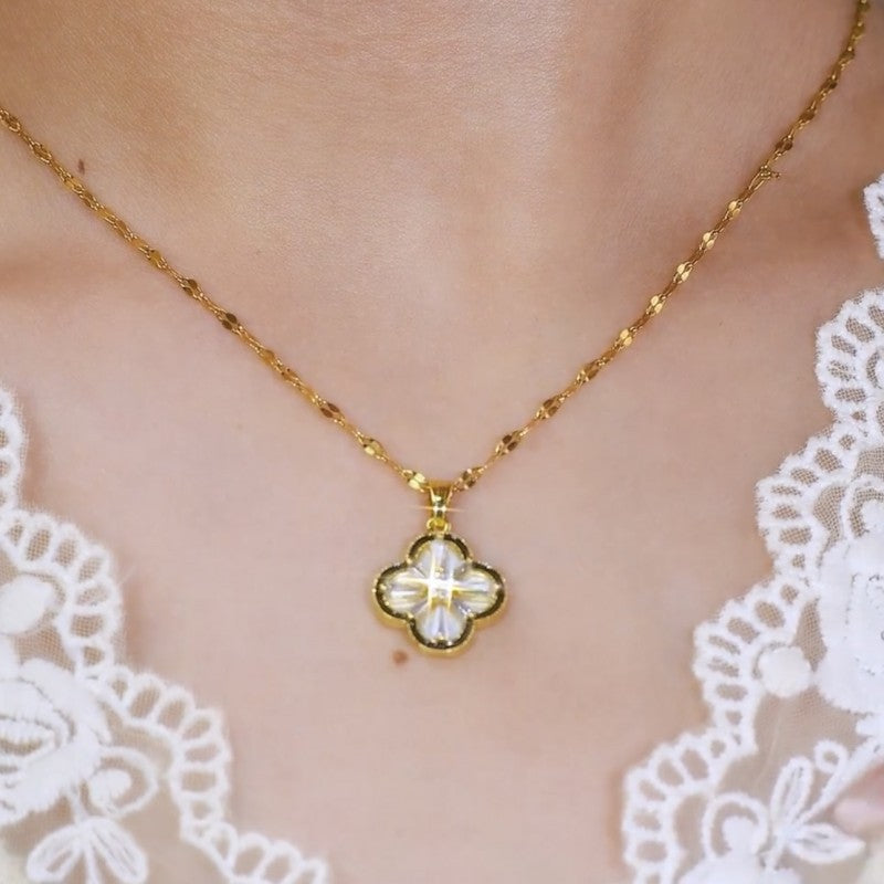 Diamond Clover Earrings Gold Hoop Lucky Clover Drop Earrings with Sterling Silver Pins