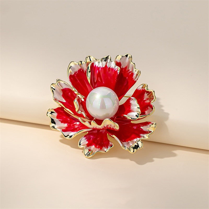 Best Gift Choice Peony Brooch Large Flower Pearl Brooch Pin White Red Purple Available