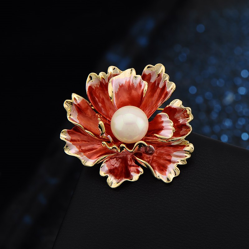 Best Gift Choice Peony Brooch Large Flower Pearl Brooch Pin White Red Purple Available