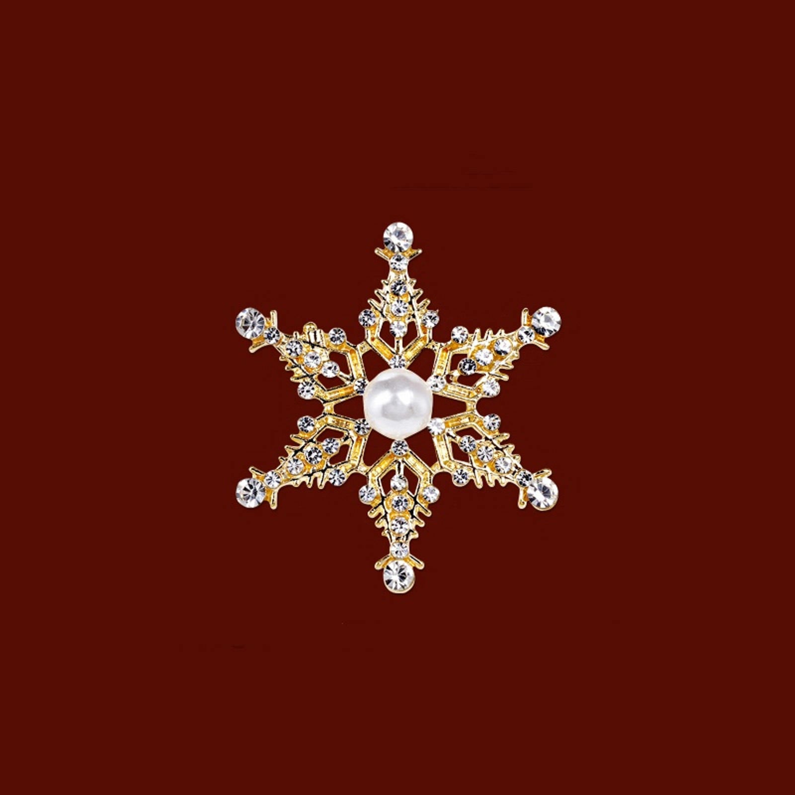 Snowflake Brooch Crystal and Pearl Christmas Brooch Pin Gold and Silver Snow Brooches