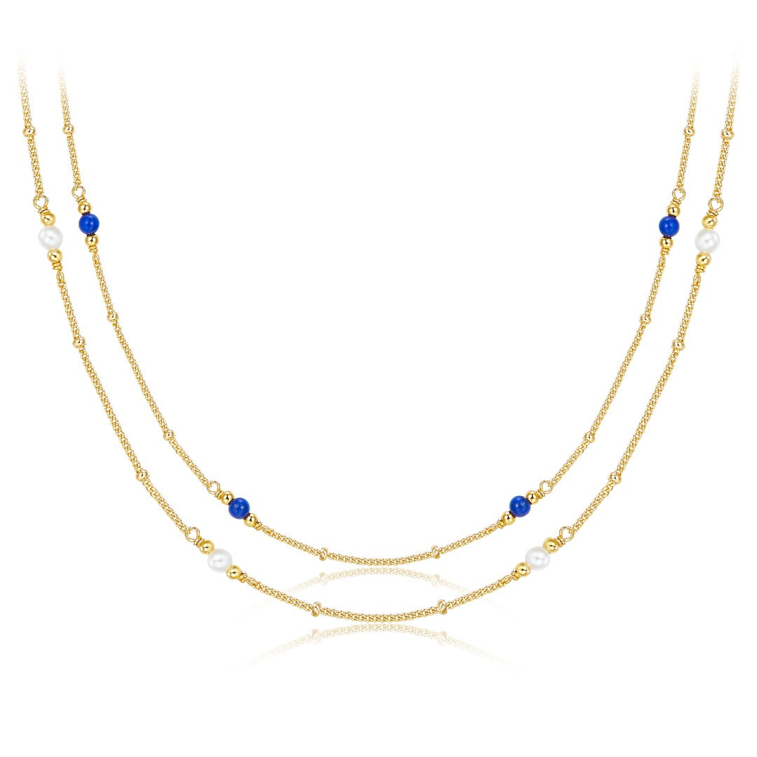 Lapis Lazuli Necklace Natural Blue Stone Necklace Gold Chain 17 inches / 45cm