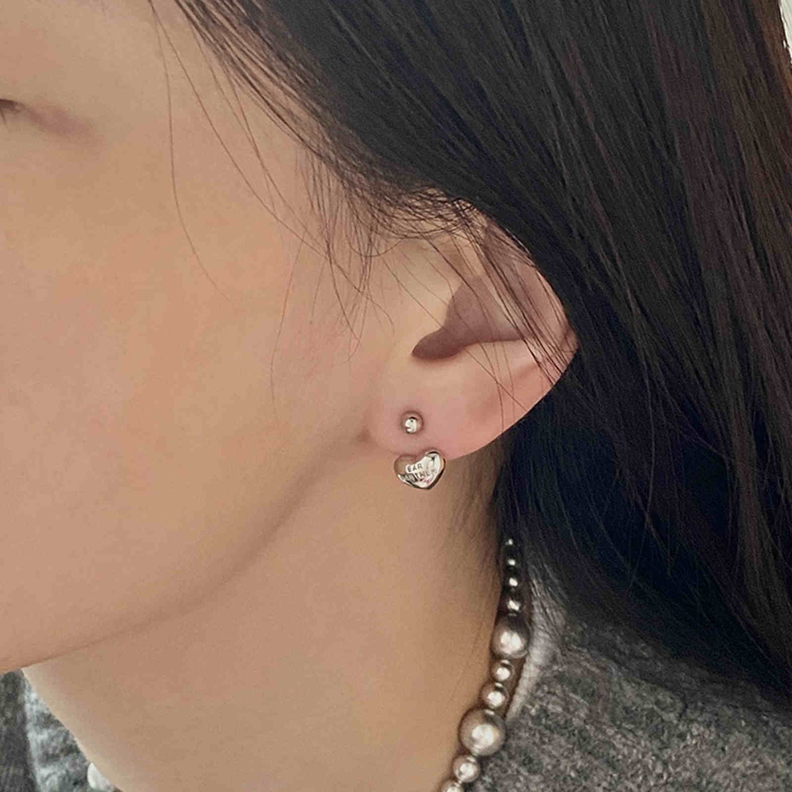 Pendientes de niña Chaquetas Pendientes colgantes en forma de corazón de plata con pasador de plata