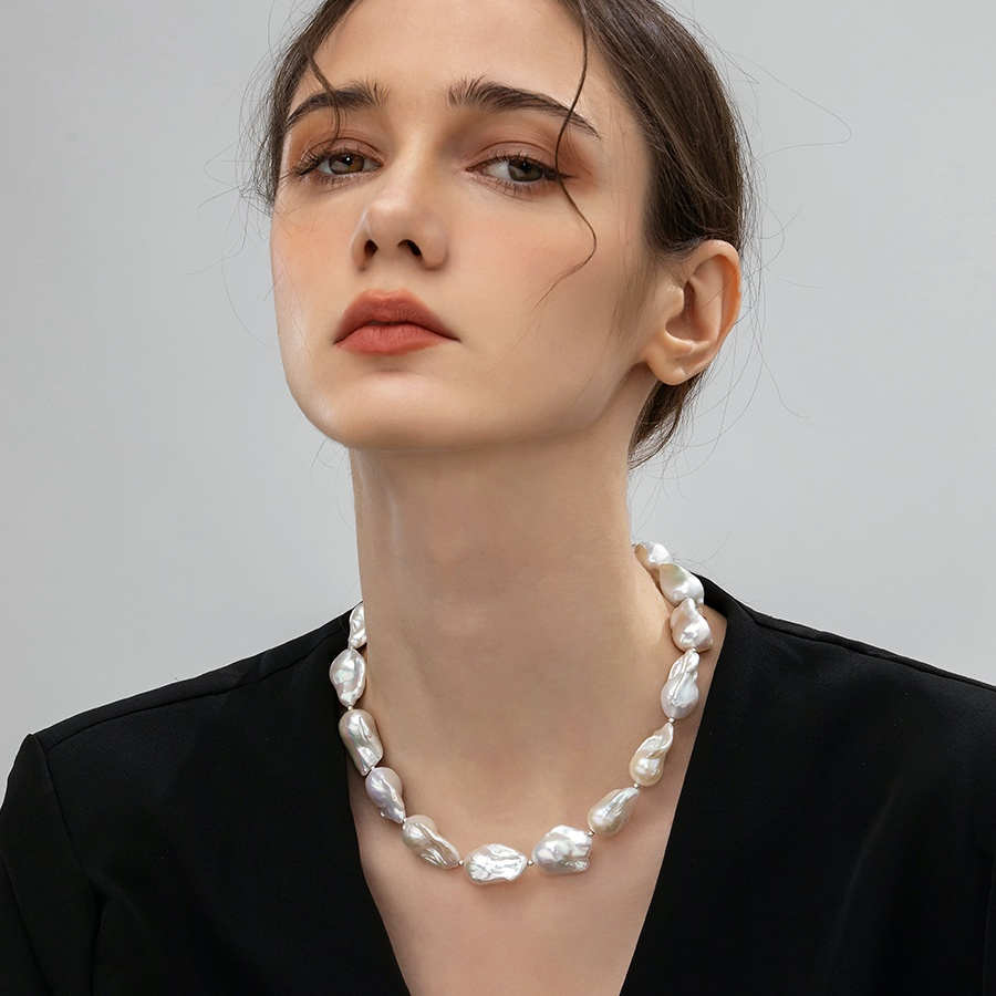 16mm Big Real Pearl Necklace AAAA Baroque Pearl Necklace | White Freshwater Irregular shaped Pearl Necklace