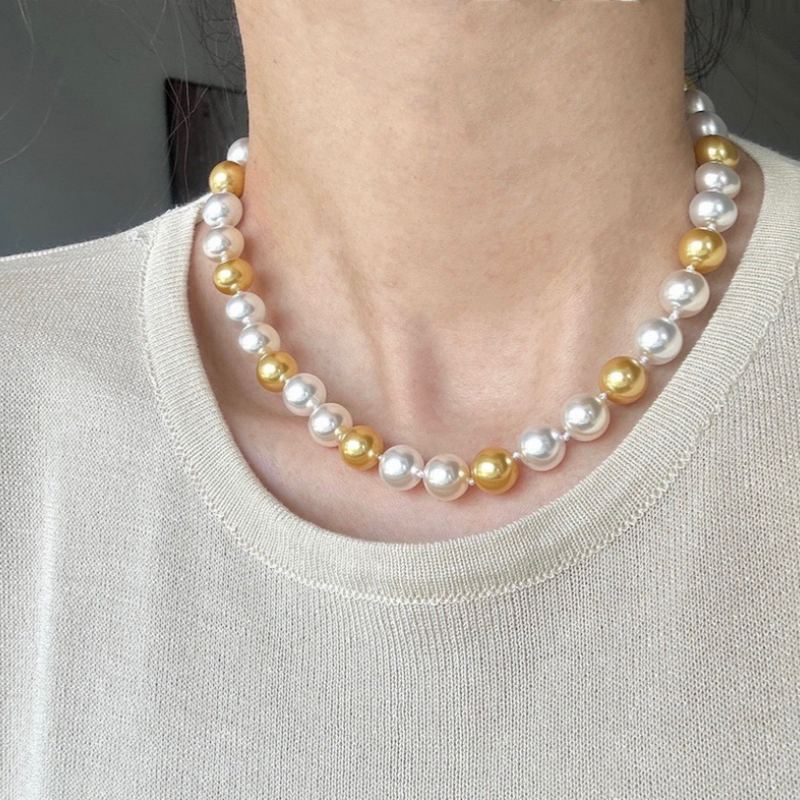 New Fashion Pearl Necklace 10mm High Luster Shell Pearl Necklace Silver Clasp 20 inch / 50cm