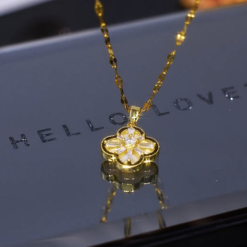 Diamond Clover Earrings Gold Hoop Lucky Clover Drop Earrings with Sterling Silver Pins