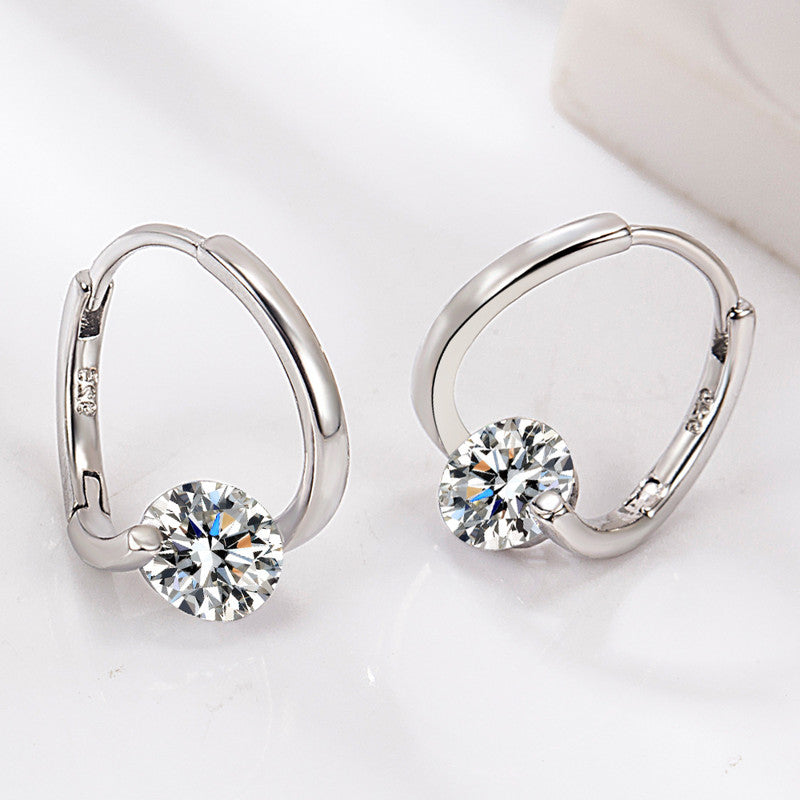 Diamond Hoop Earrings | 8mm Crystal Drop Earrings in 14K Gold Plated S925 Silver Pin