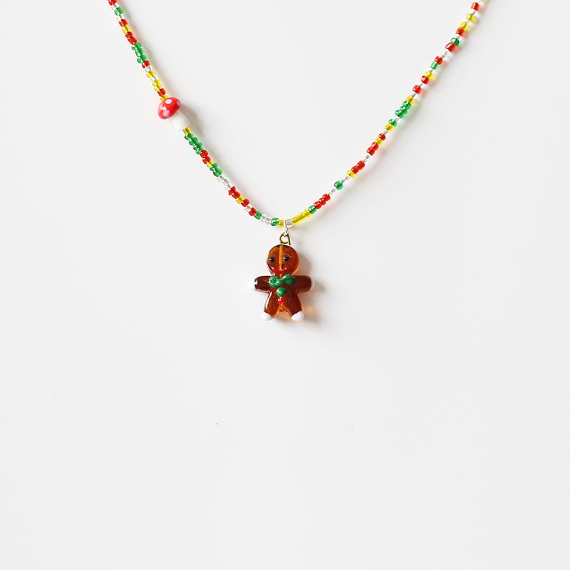 Collar de Navidad colorido con colgante de hombre de jengibre y árbol de Navidad para niños