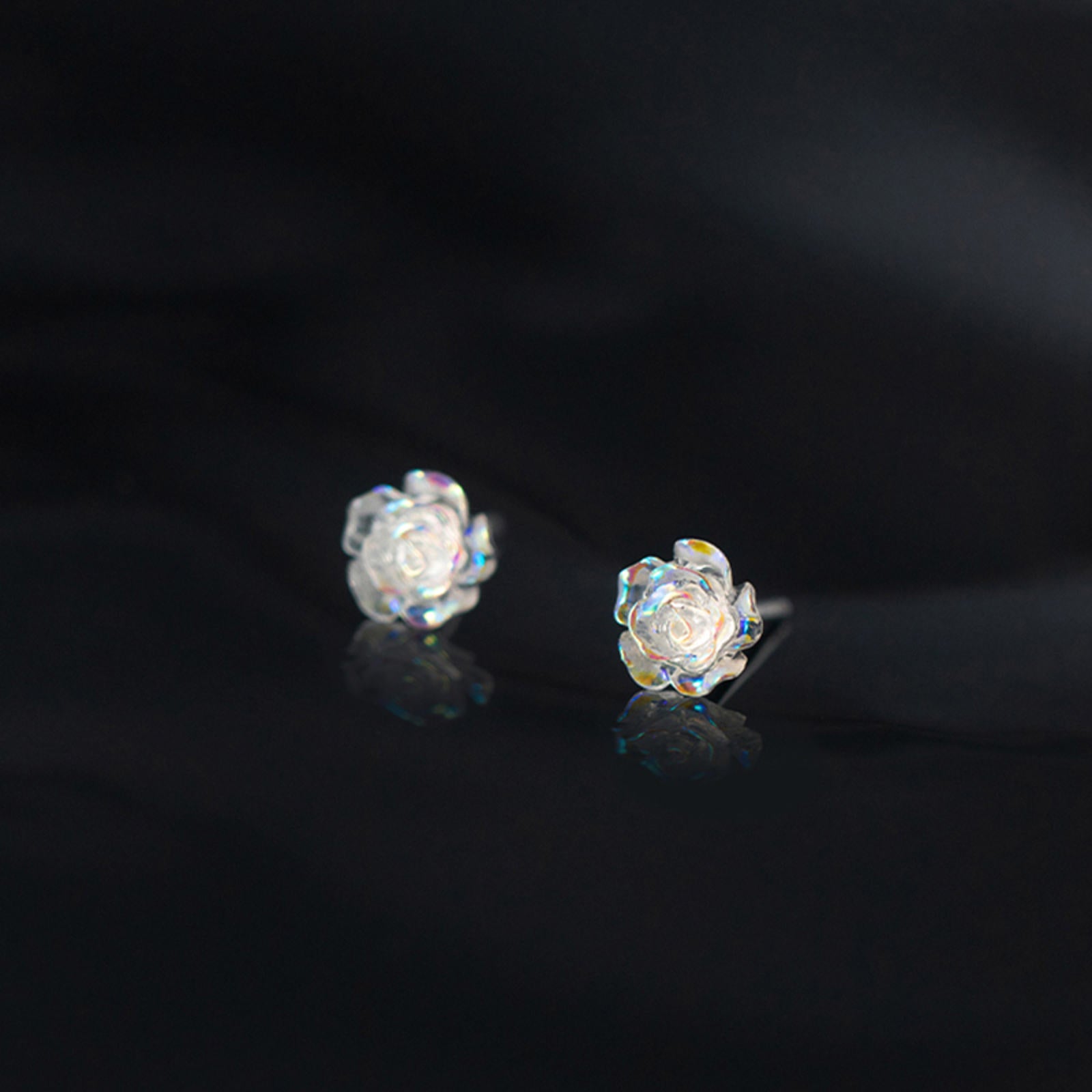 Pure Sterling Silver Lotus Stud Earrings Elegant Solid 999 Silver Stud