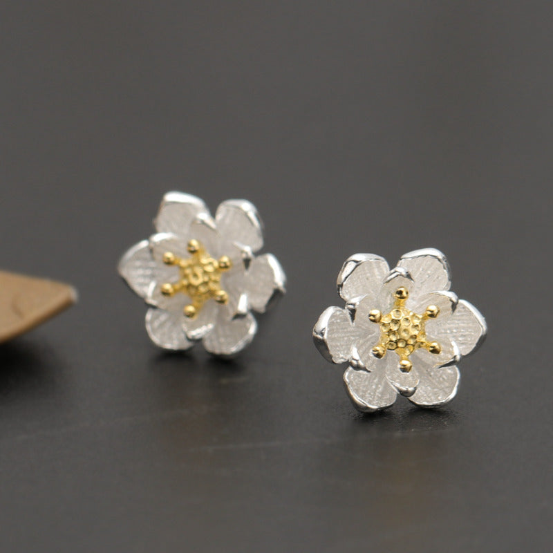 Pure Sterling Silver Lotus Stud Earrings Elegant Solid 999 Silver Stud