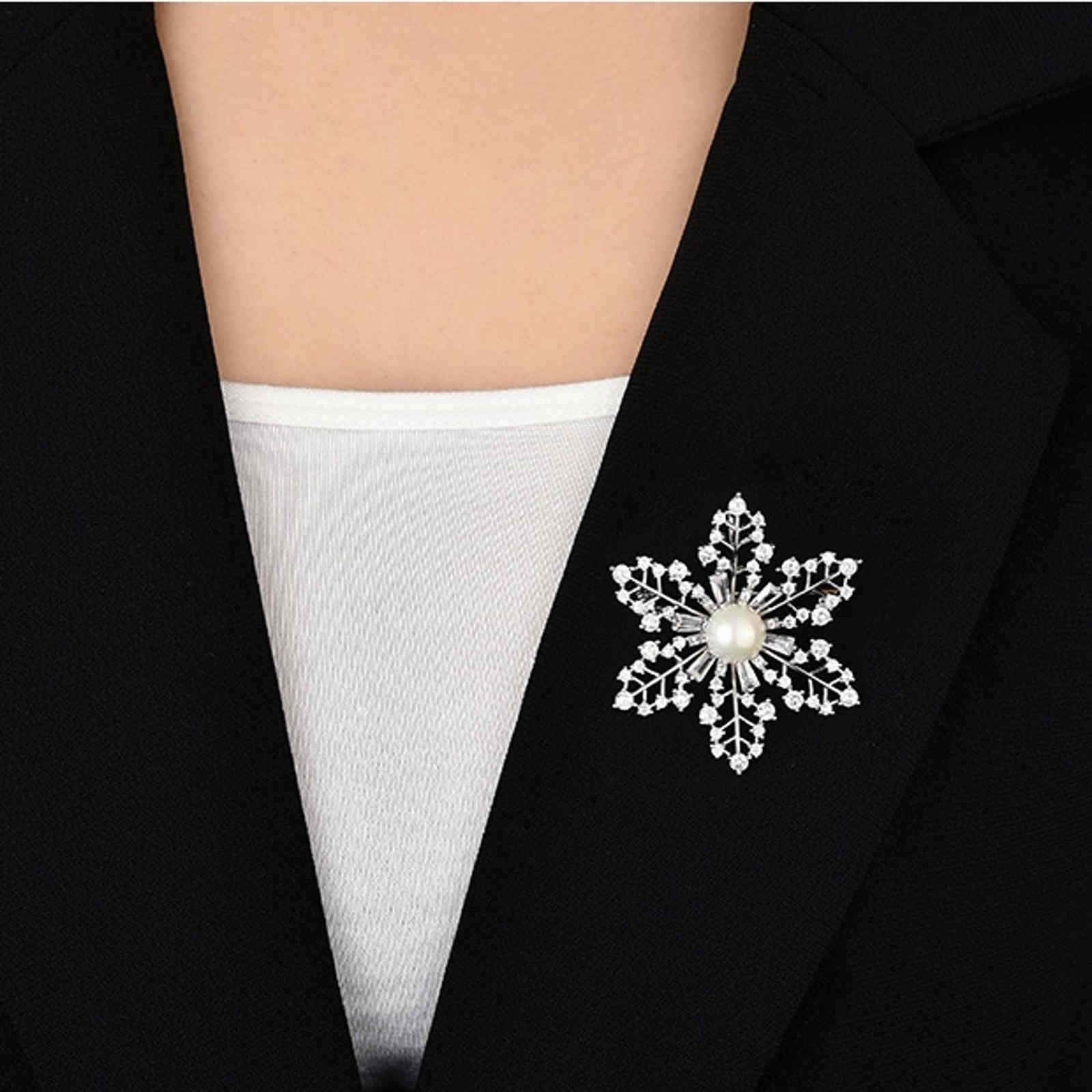 Snowflake Brooch Crystal and Pearl Christmas Brooch Pin Gold and Silver Snow Brooches