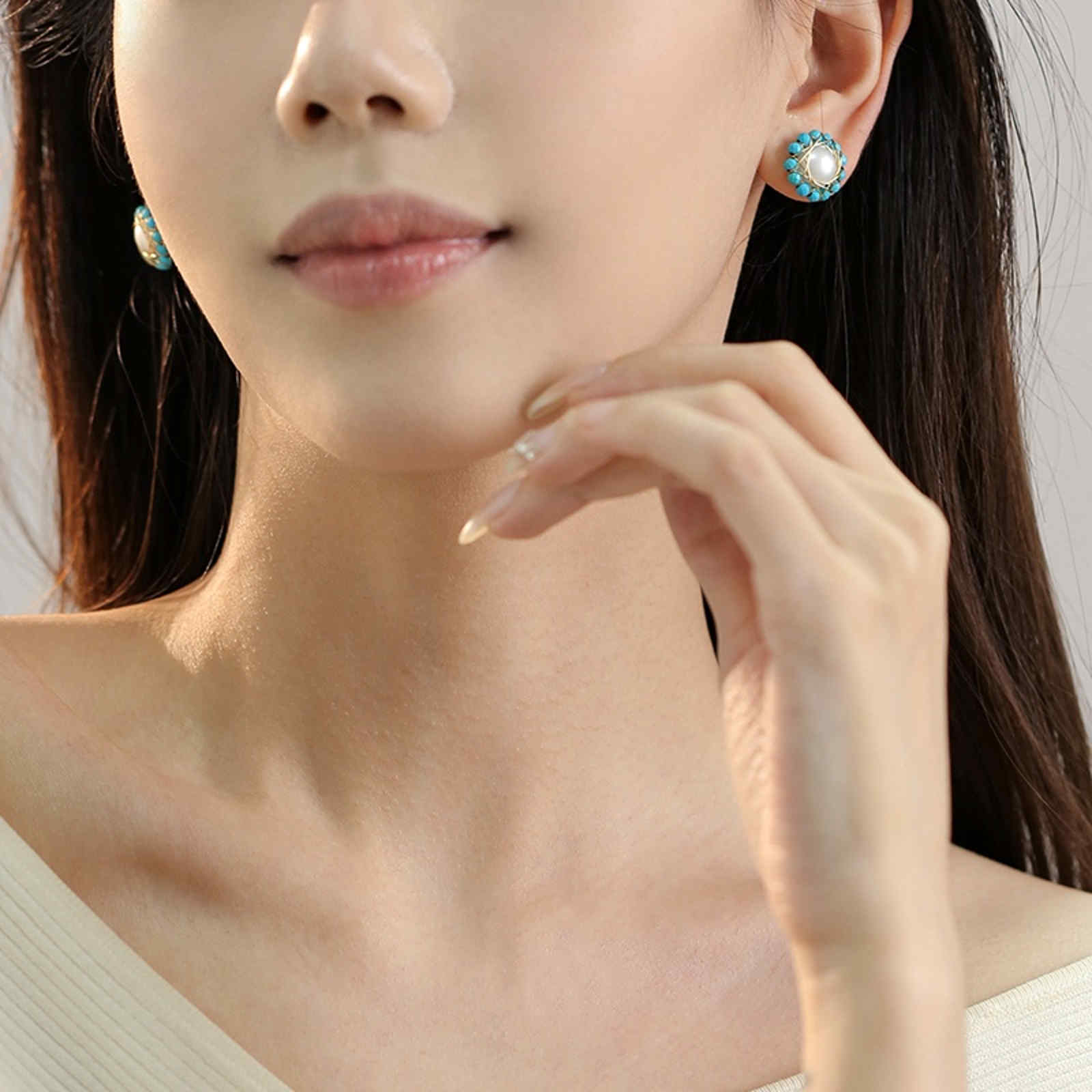 AAA Freshwater Pearl Earrings | Sunflower Design Real Pearl Stud Earrings with Stones (8-9mm)