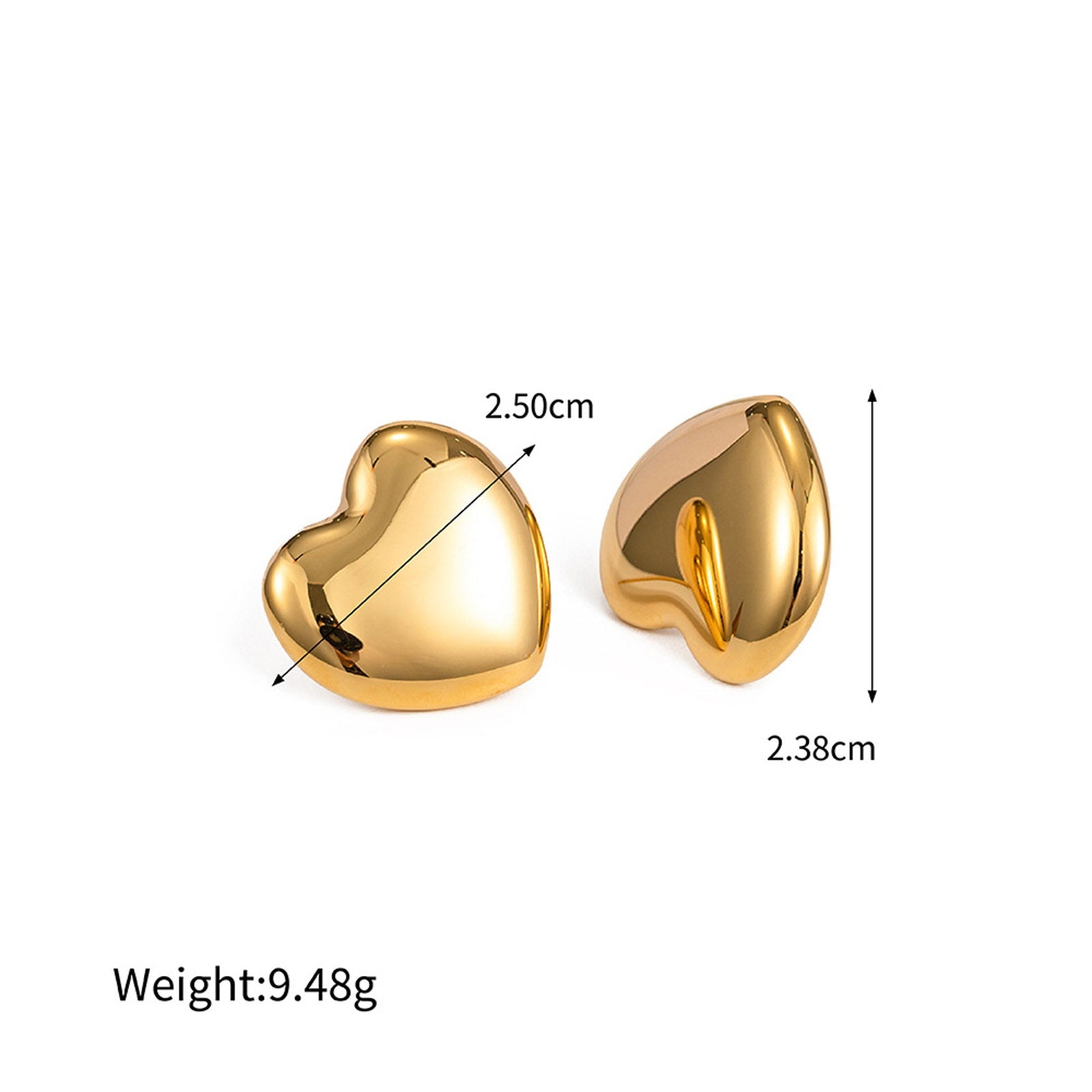 Gold Silver Stud Earrings 14K Gold Plated Heart-shape Stud Earrings with S925 Pin