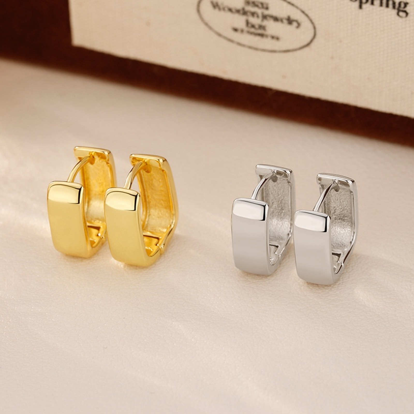 Gold and Silver Hoop Earrings Small Square Huggie Hoops 14K Gold Plated Chunky Earrings