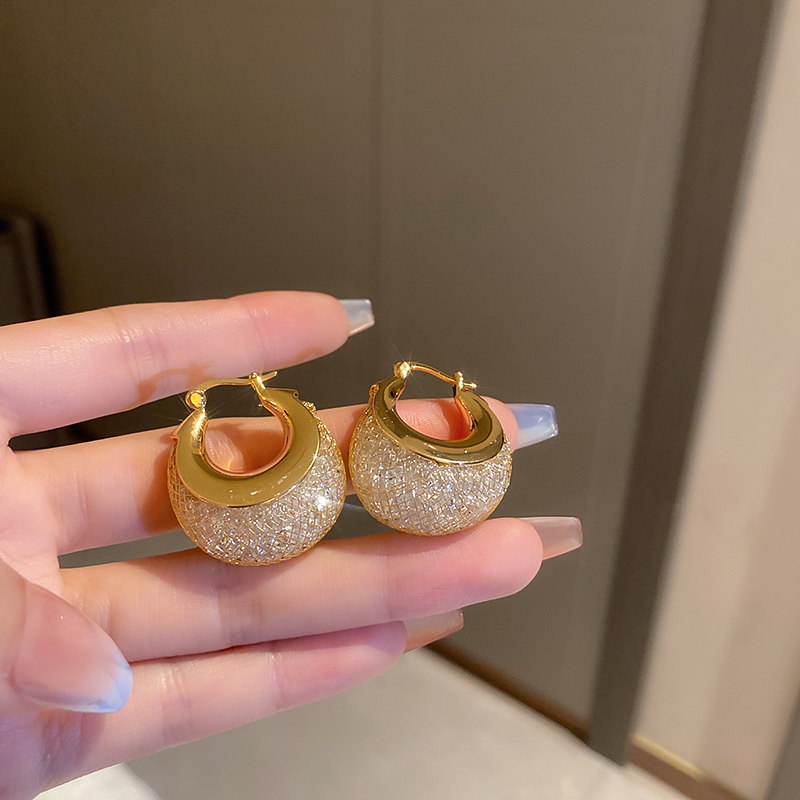 Gold and Crystal Huggie Earrings Chunky Hoop Earrings Silver Pin