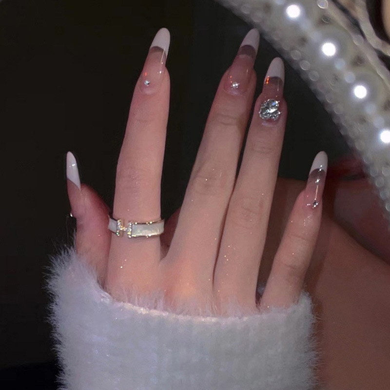 Enamel Adjustable Ring Crystal H Design Mother of Pearl Gold Open Ring