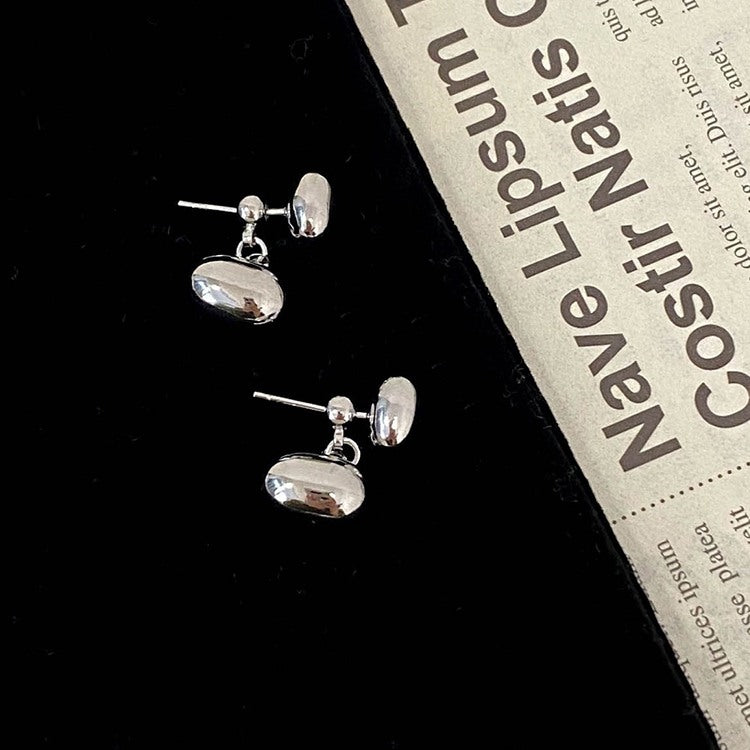 Chaquetas con pendientes de frijol dorado y plateado Pendientes colgantes delanteros y traseros con vibración metálica con pin de plata S925