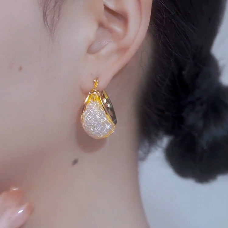 Gold and Crystal Huggie Earrings Chunky Hoop Earrings Silver Pin