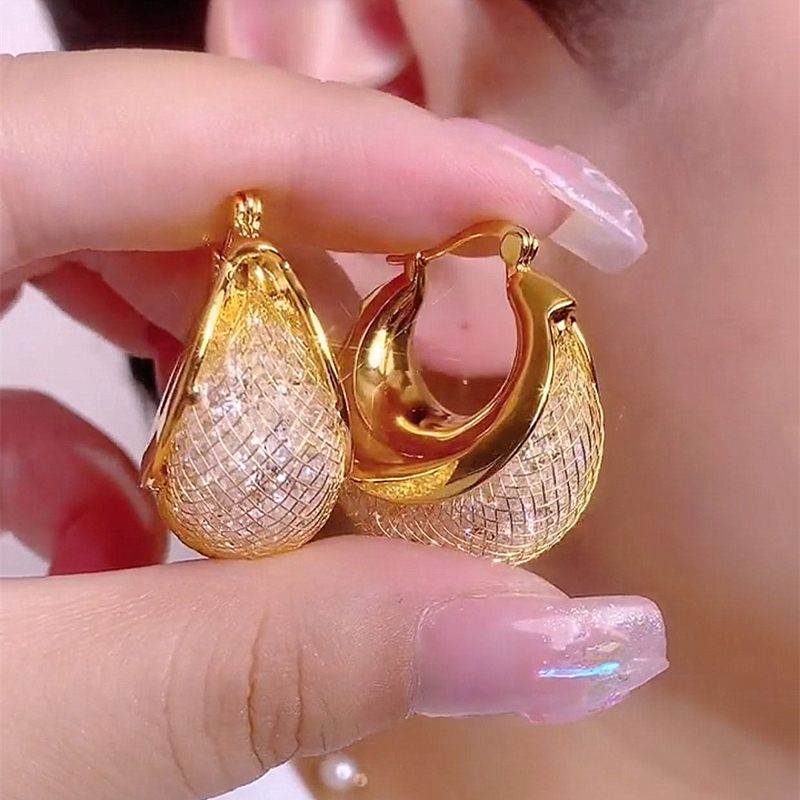 Gold and Crystal Huggie Earrings Chunky Hoop Earrings Silver Pin