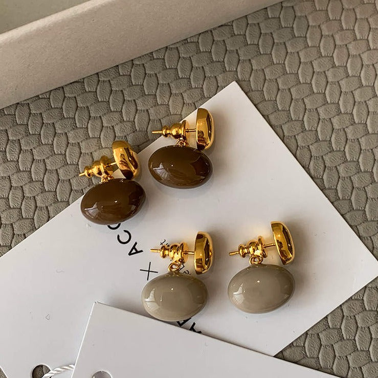 Chaquetas con pendientes de frijol dorado y plateado Pendientes colgantes delanteros y traseros con vibración metálica con pin de plata S925