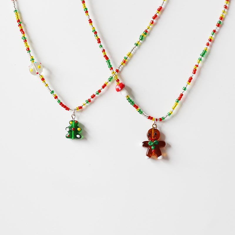 Collar de Navidad colorido con colgante de hombre de jengibre y árbol de Navidad para niños