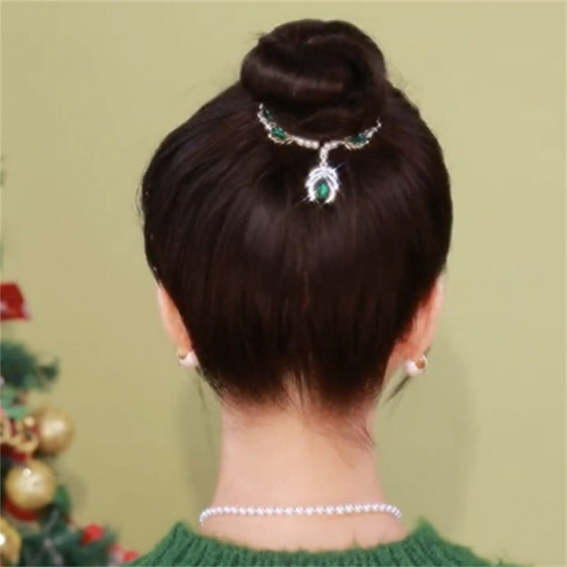 Green Crystal Hair Pin Luxury Hair Clip with Diamond Pendant