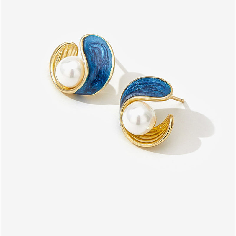 Aretes de perlas de agua dulce, aretes en forma de U de oro de 14 quilates con perlas blancas y pasador de plata