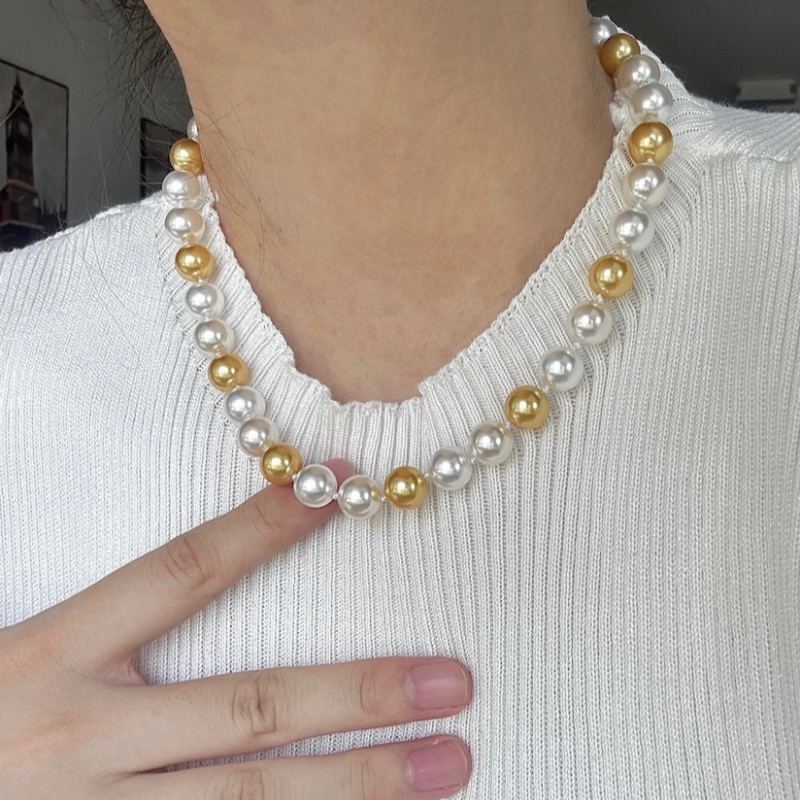 New Fashion Pearl Necklace 10mm High Luster Shell Pearl Necklace Silver Clasp 20 inch / 50cm