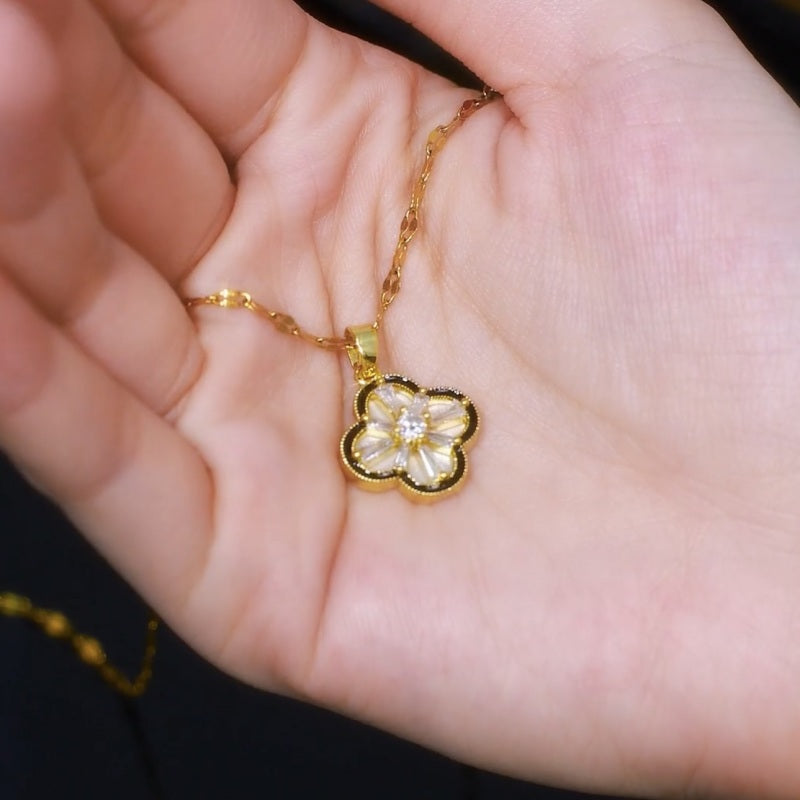 Diamond Clover Earrings Gold Hoop Lucky Clover Drop Earrings with Sterling Silver Pins