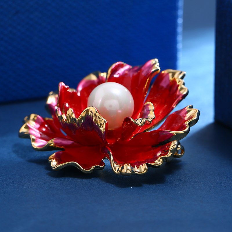 Best Gift Choice Peony Brooch Large Flower Pearl Brooch Pin White Red Purple Available
