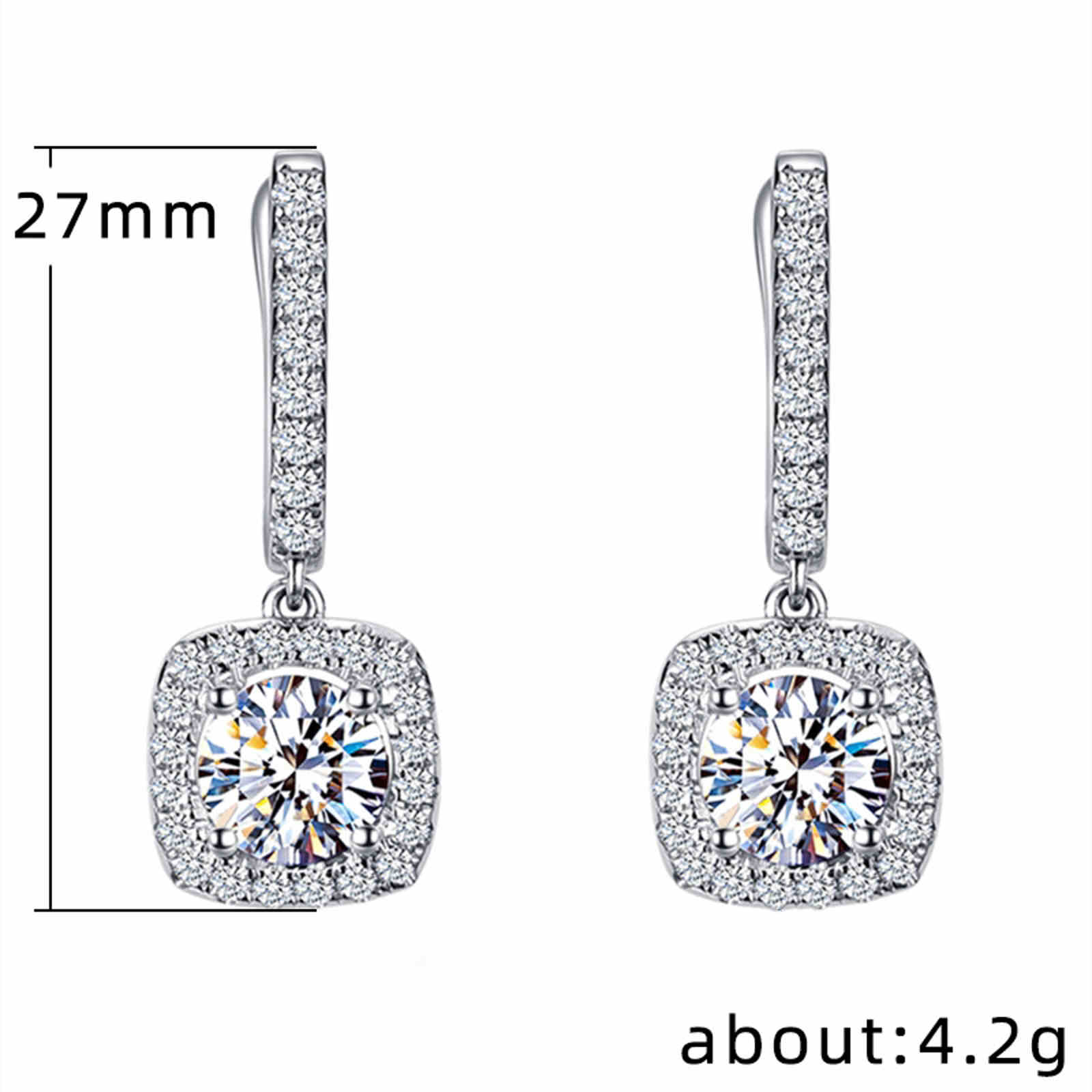 10mm Big Diamond Dangle Earrings Colorful Crystal Drop Earrings with S925 Silver Pin