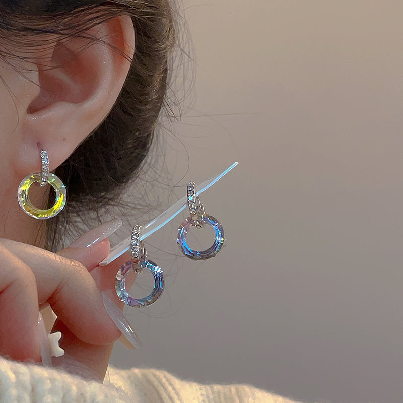 Double Hoop Glitter Earrings Diamond Hoop and Crystal Hoop Earrings with S925 Silver Pin