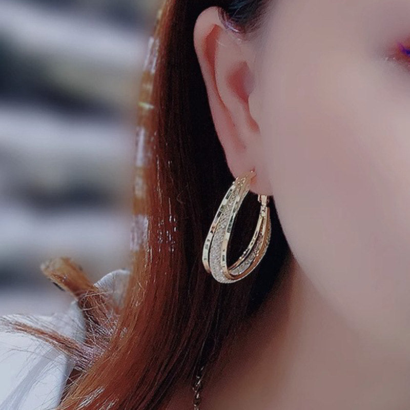 Crystal Big Chunky Earrings | Hollow Mesh Crystal Hoop Earrings | Bright Rhinestone Earrings for Women