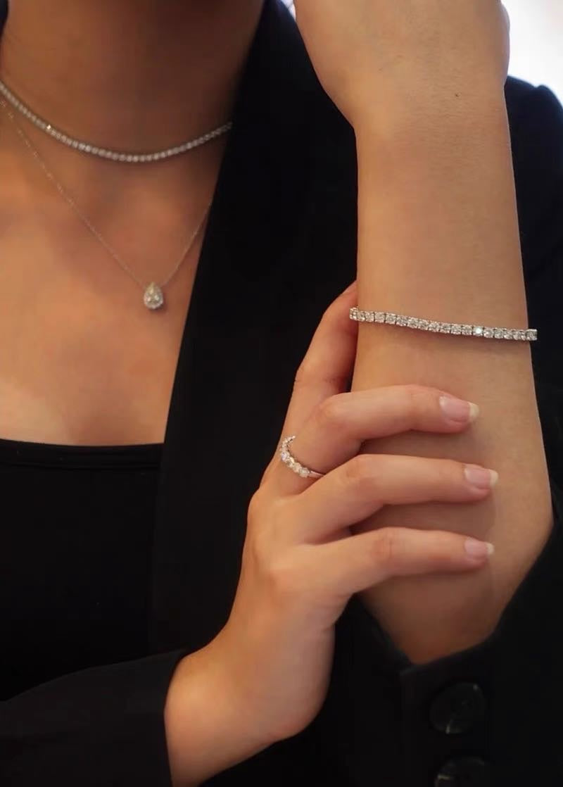 Super Shiny Diamond Bracelet Gold and Silver Tennis Bracelet with Silver Clasp 17cm for Women and Men