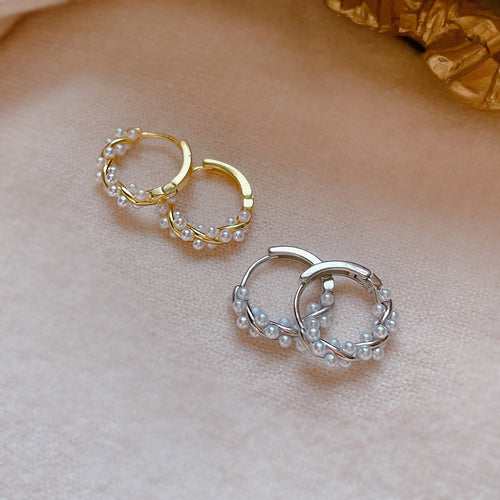 Twisted Pearl Hoop Earrings | Hoop Pearl Earrings with Sterling Silver Pins for Women