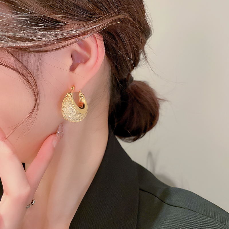 Gold and Crystal Huggie Earrings Chunky Hoop Earrings Silver Pin