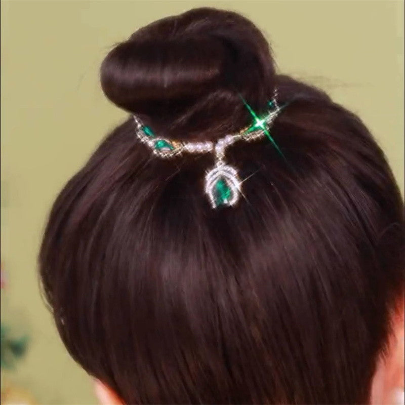 Green Crystal Hair Pin Luxury Hair Clip with Diamond Pendant