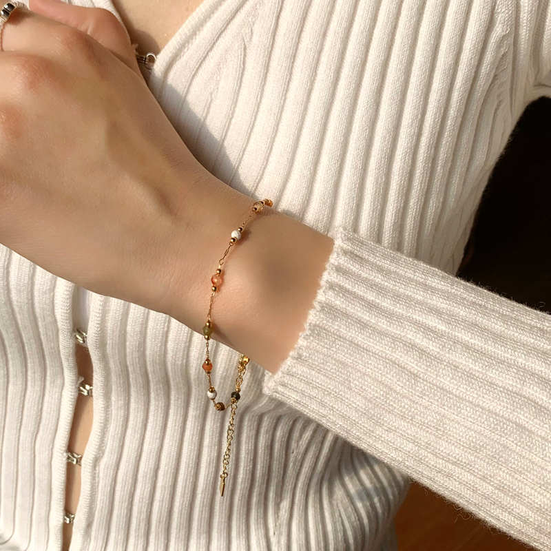 Natural Stone Gold Chain Chic Necklace Colorful Stone With 14K Gold Plated Clasp