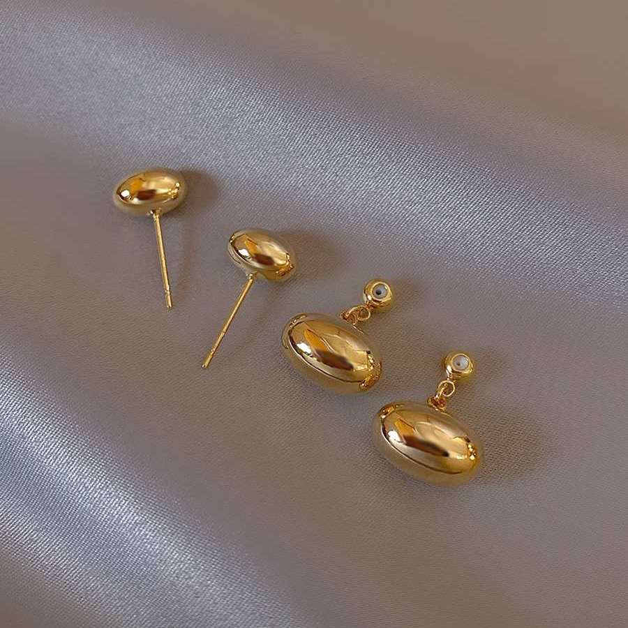 Chaquetas con pendientes de frijol dorado y plateado Pendientes colgantes delanteros y traseros con vibración metálica con pin de plata S925