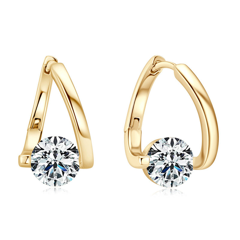 Diamond Hoop Earrings | 8mm Crystal Drop Earrings in 14K Gold Plated S925 Silver Pin