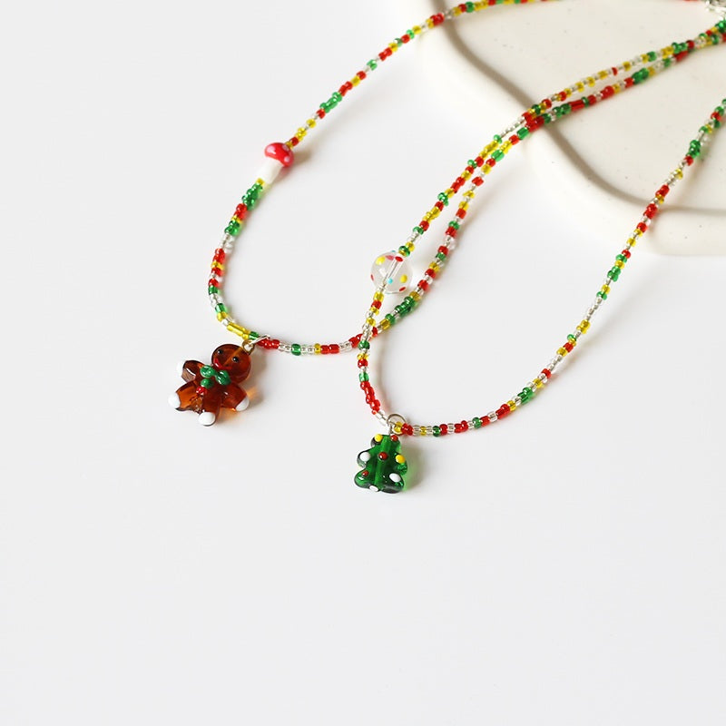 Collar de Navidad colorido con colgante de hombre de jengibre y árbol de Navidad para niños